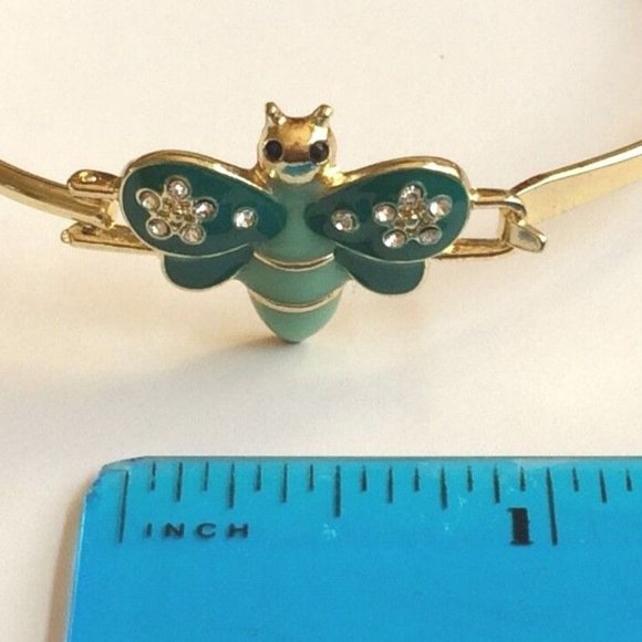 Bumble Bee Bangle Bracelet 8" Crystal Beige Enamel Gold Plated Charm - Picture 11 of 12